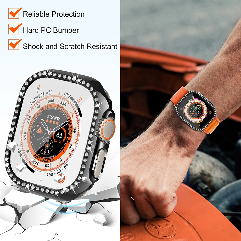 Diamentowy pokrowiec ochronny do Apple WatchUltra 49mm pokrowiec odporny na wstrząsy i upadek do Iwatch 8 Pro/Ultra 49mm