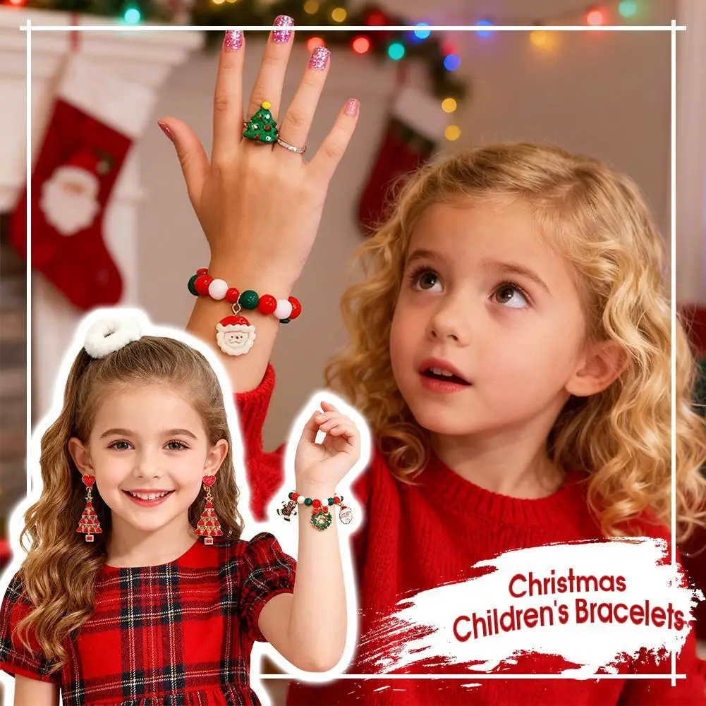 Ensemble de bracelets à thème de Noël - Dessin animé Père Noël Bonhomme de neige Style DIY pour adultes et enfants, décor de fête de Noël et du Nouvel An