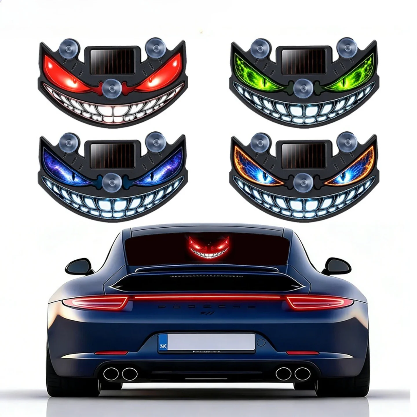 Demon Eye Solar Powered LED Car Warning Light 1Pc Wireless Auto Blinking Eye Lamp for Triangle Window Safety Warning Lamp