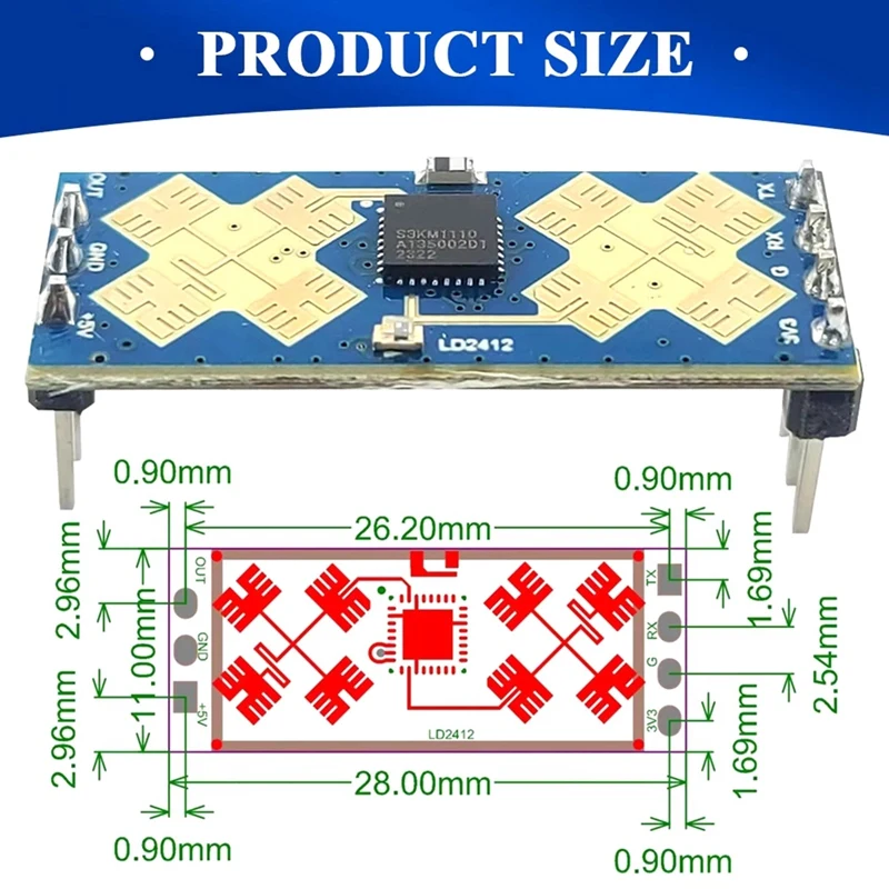2025 새로운 HI-LINK LD2412 인간 존재 센서 24Ghz 레이더 센서 ISM 주파수에 민감한 인간 모션 센서 9M GPIO UART 출력
