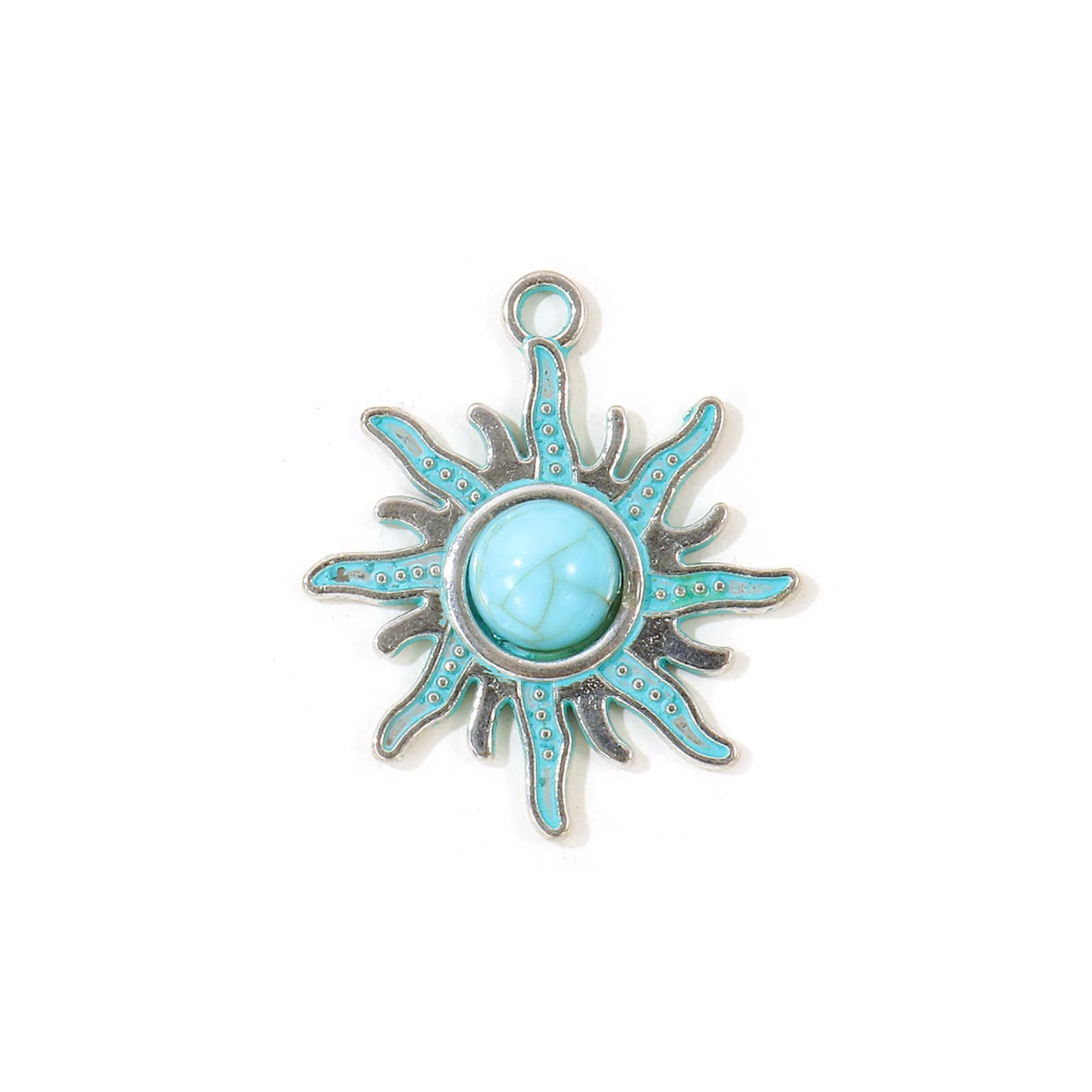 5 Stück Bohemian-Stil Anhänger Geometrisch Antiksilberfarben Grün Blau Patina Imitation Türkis Anhänger DIY Halskette Schmuck – Detail 4