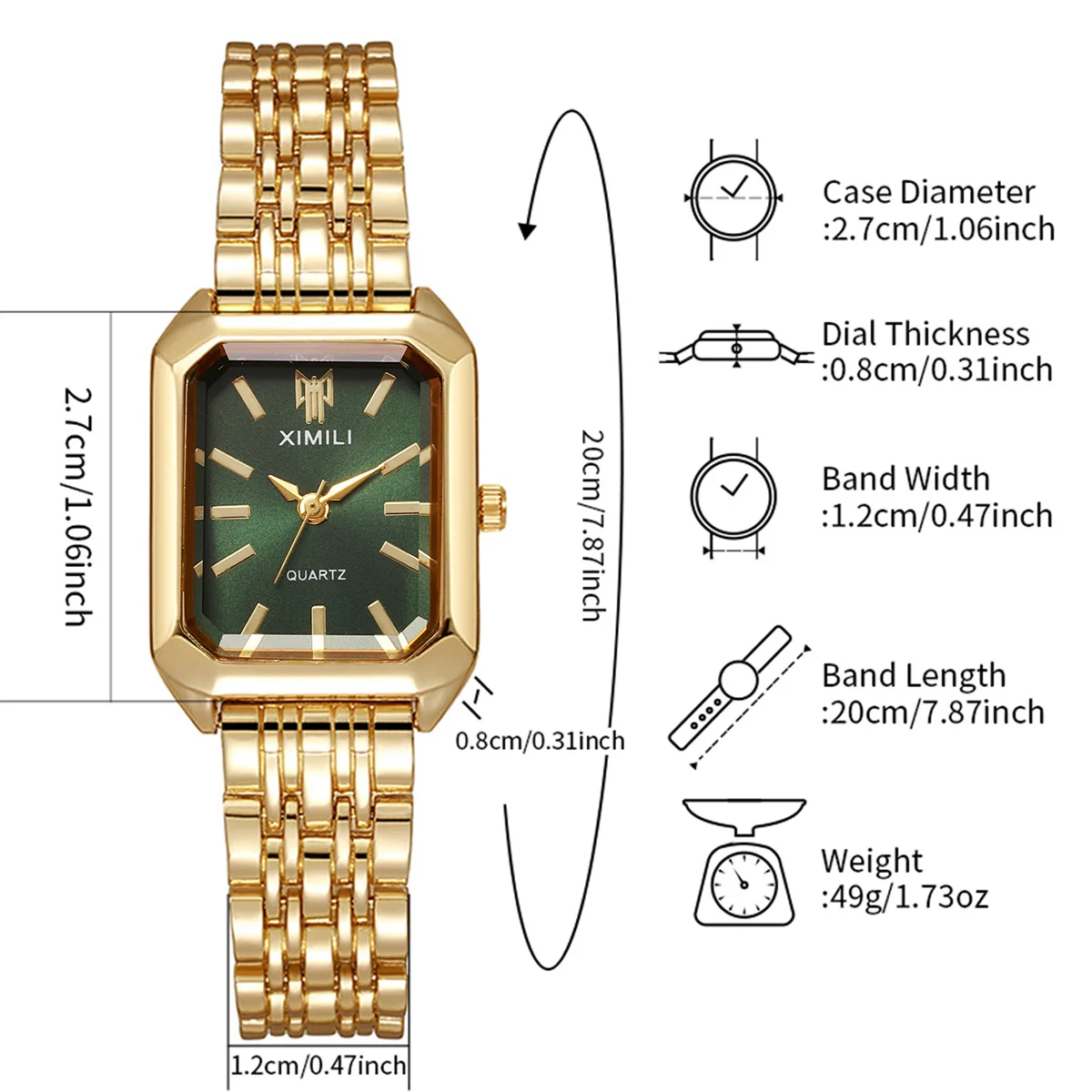 ساعات نسائية فاخرة بحزام من الفولاذ المقاوم للصدأ ساعة كوارتز مستطيلة على الموضة Reloj Mujer ساعة هدية للبنات (بدون صندوق)