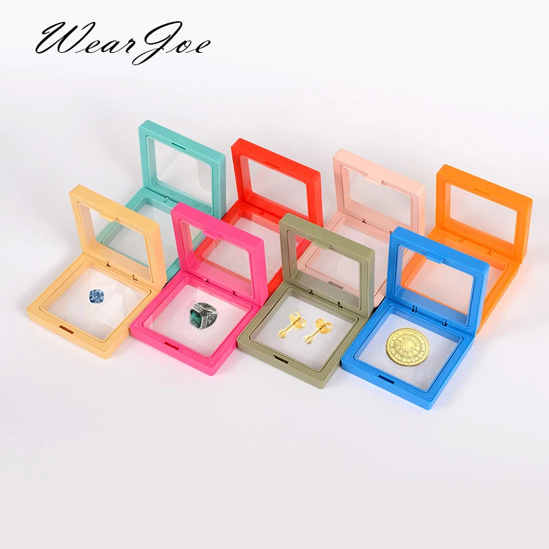 Colorful Travel PE Film Jewelry Storage Box Set Rings Bracelet Coin Gems Organizer 3D Floating Frame Dustproof Exhibition Decor