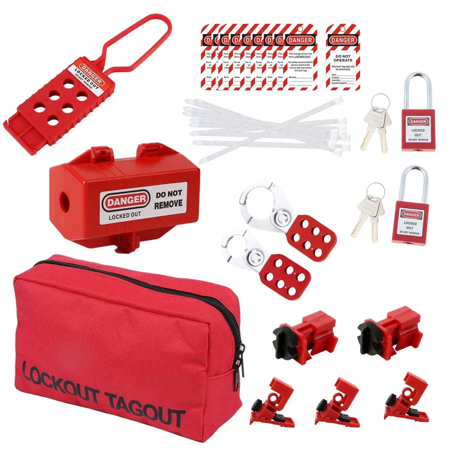 

Kit with Hasps, Tags, Red Padlocks for Electrical , Locks, and Lock Set