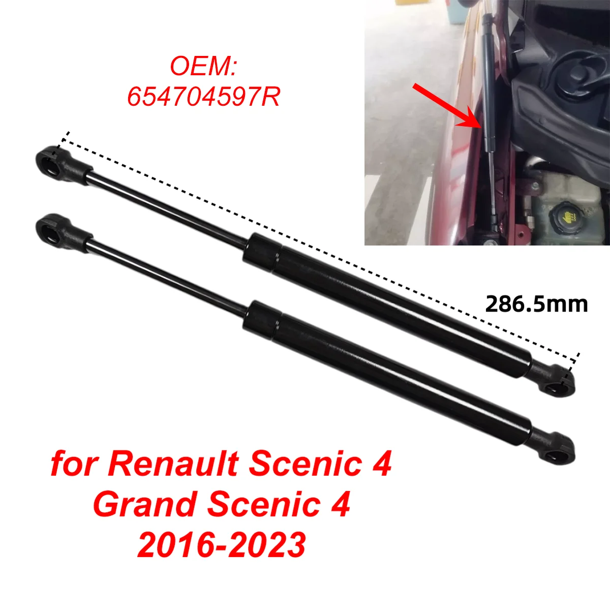 2Pcs 654704597R for Renault Scenic 4 Grand Scenic 4 2016-2023 Car Front Engine Bonnet Hood Gas Struts Lift Support Rods