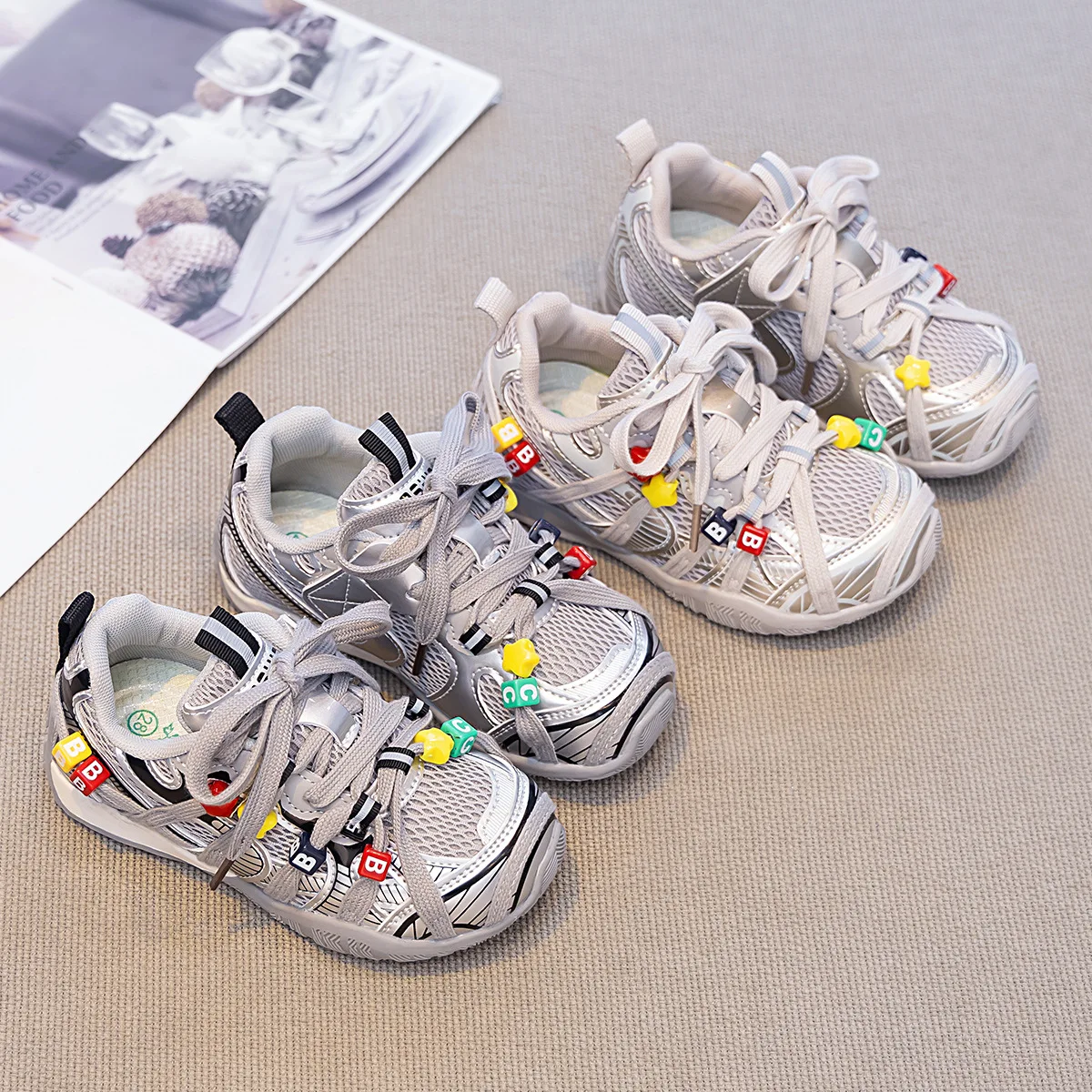New Arrival for Kids~Mesh Sports Shoes, Children's Flat Casual Shoes, Handmade DIY Colorful Bead Accessories Student Board Shoes