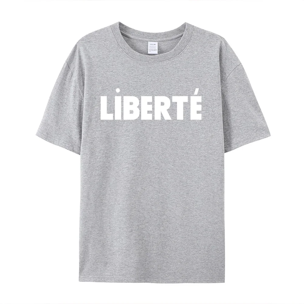 Liberte French Letters Printing Female Elegant Short Sleeve T Shirts Summer Loose Cotton Casual Tops Ins Fashion Gray Tees