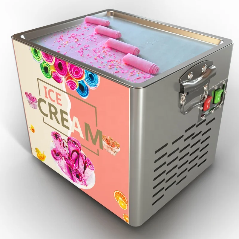 Commercial Fried Ice Cream Rolls Making Machine one Pans Thailand Frying Fruit Yogurt Ice Cream Rolled Machine