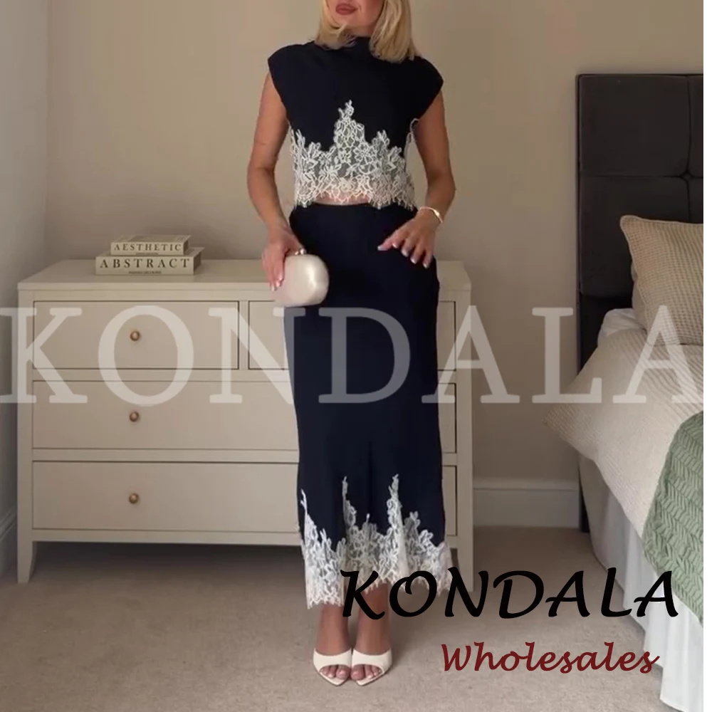KONDALA Schickes Vintage Patchwork Damen Herbst-Set: Ärmelloses Spitzenhemd + Reißverschluss-Etuirock, Elegante Mode 2026 Herbst Damen-Set – Detail 5