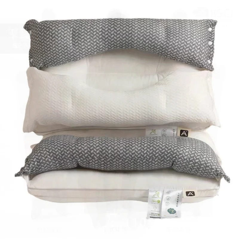 Adult 3-in-1 Detachable Feather Velvet Pillow Neck Protection Double Sleeping Light Gray Rectangular Pillow with Antibacterial