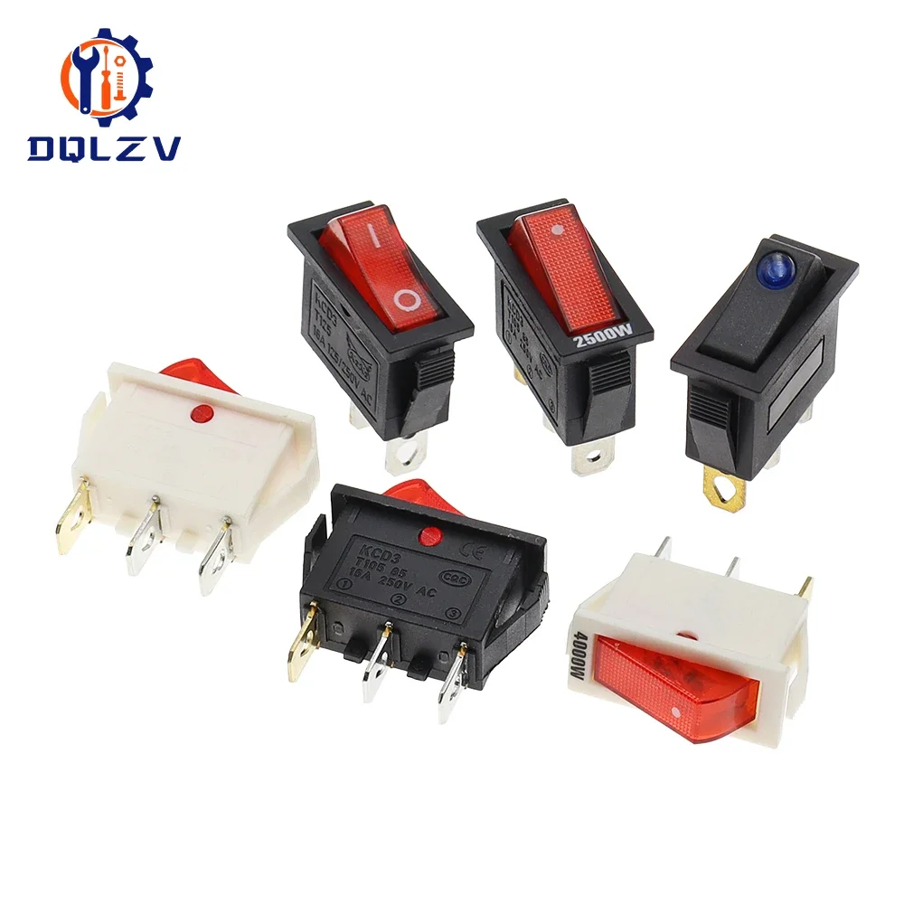 KCD3 220V ON/OFF SPST Rocker Switch Single Pole Single Throw 2 3 Position 20A 125VAC With LED Light