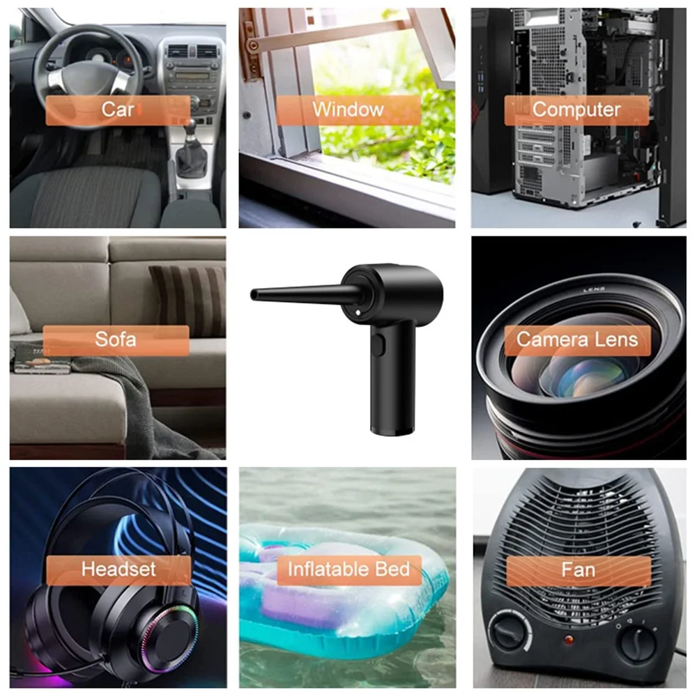 Wireless Air Duster 50000 RPM Dust Blowing Gun USB Compressed Air Blower Cleaning ，For Computer Laptop Keyboard Camera Cleaning