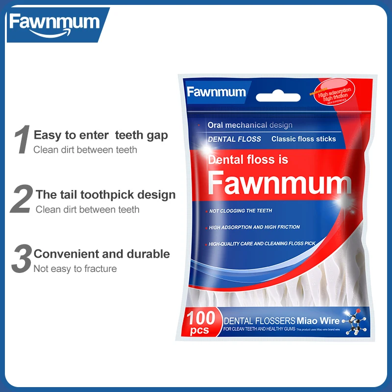 Fawnmum-hilo Dental de 100 piezas, palillos de dientes, cepillo Interdental, limpieza Dental, cuidado bucal