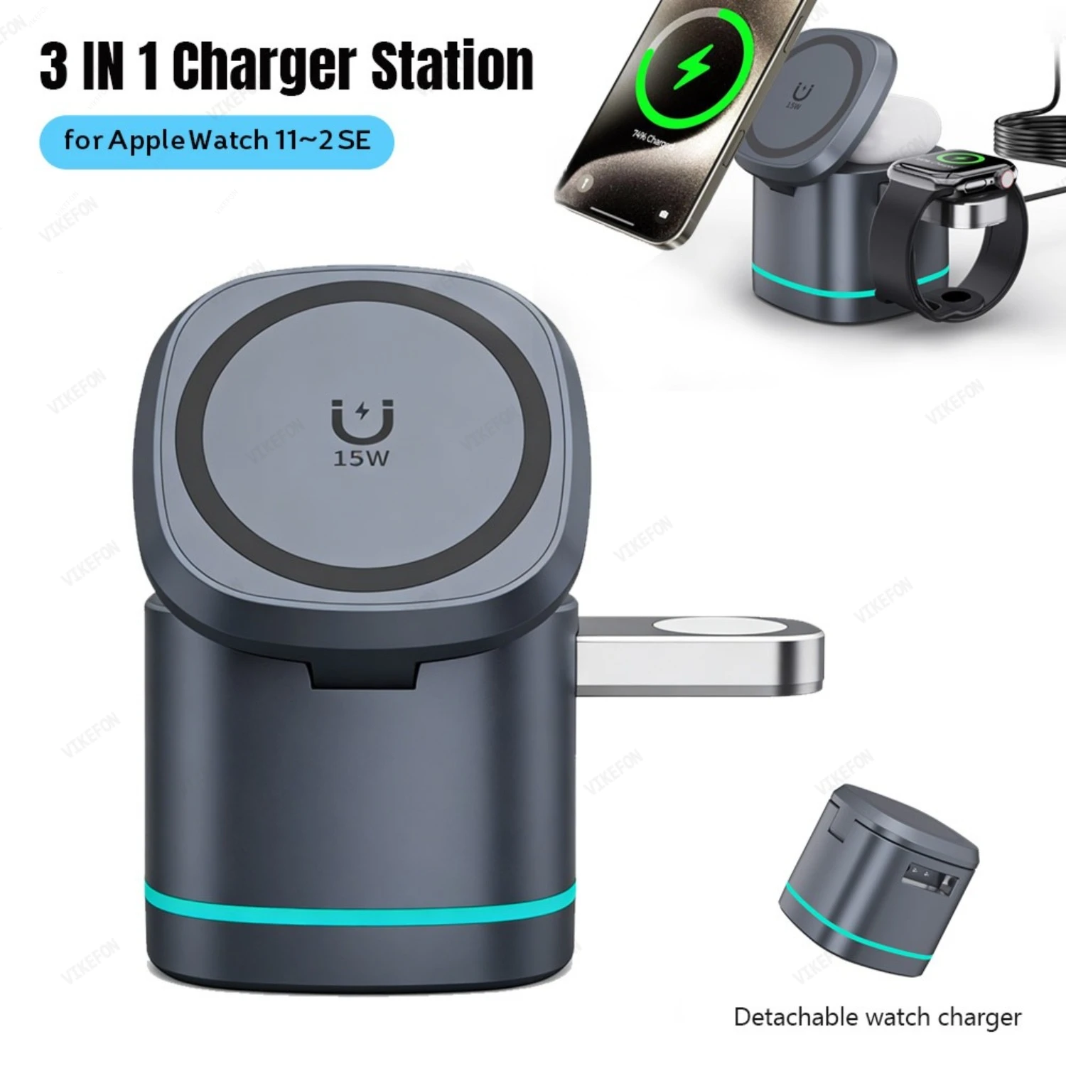 

Travel 3 in 1 Magnetic Foldable Fast Wireless Charger Detachable Watch Charging For iPhone 17~12 Pro Max Apple Watch Airpods Pro