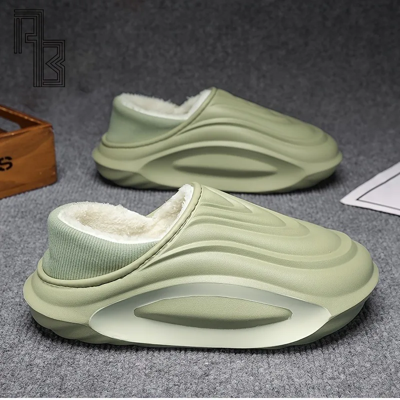 

Men's Winter Thick Non Slip Lined Slippers, Lightweight EVA Indoor and Outdoor Home Casual Shoes, Warm Plush Slippers