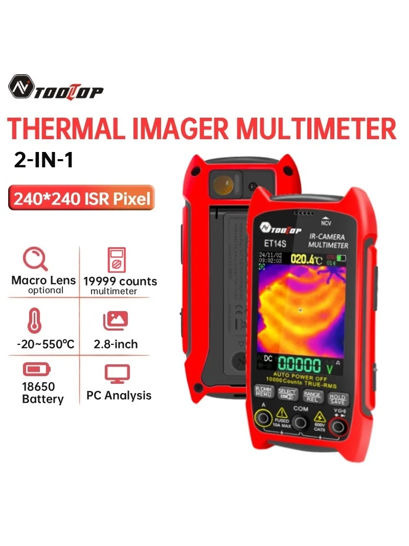TOOLTOP ET14S Handheld ISR 240x240 Wärmebildkamera 2,8 Zoll AC/DC Multimeter Automotive Pipeline Elektrische Fehlererkennung
