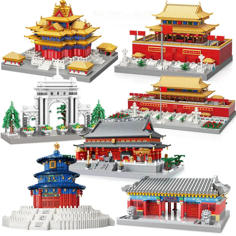 City Chinese Famous Architecture Micro Beijing Tian An Men Temple of Heaven Turrets Model Building Blocks DIY Diamond Bricks Toy