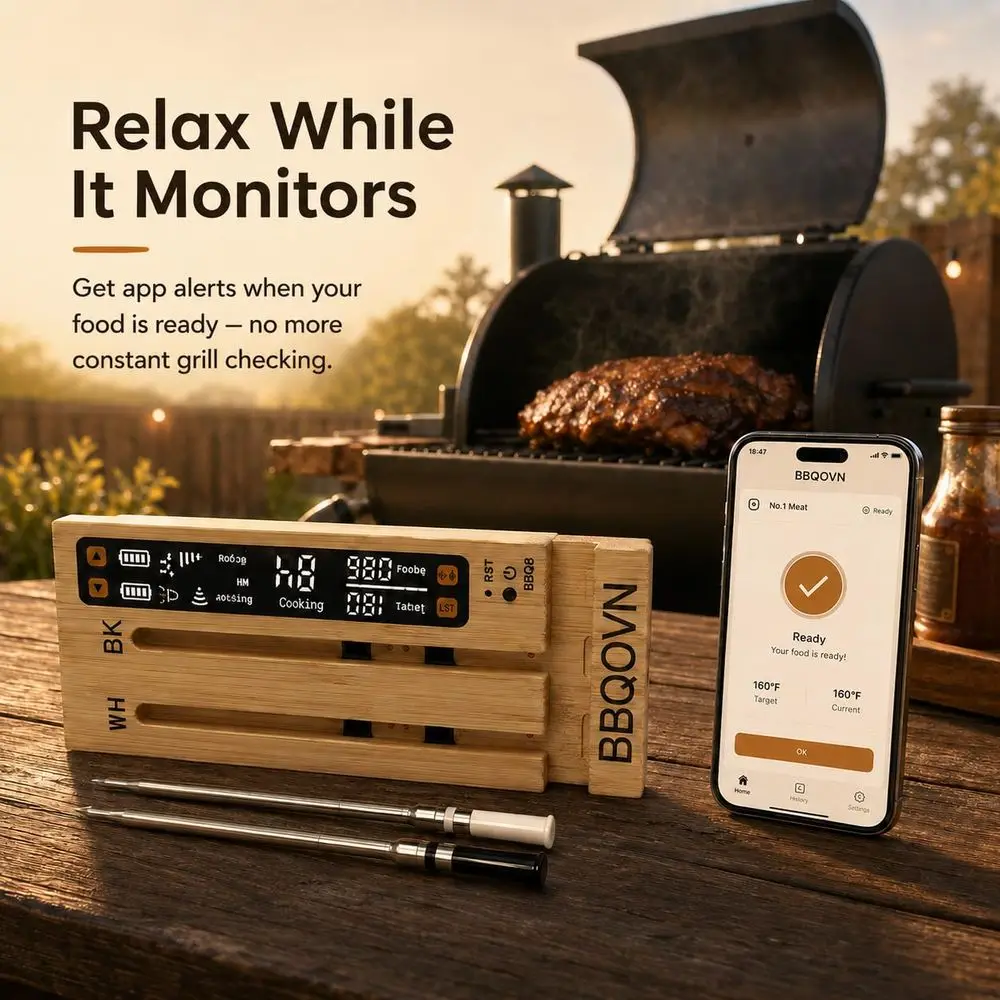 Sub-1G Wireless Meat Thermometer Range 7 NIST Certified Sensors with Ambient Temp 2 Temp Monitoring Ways Digital Smart Base and