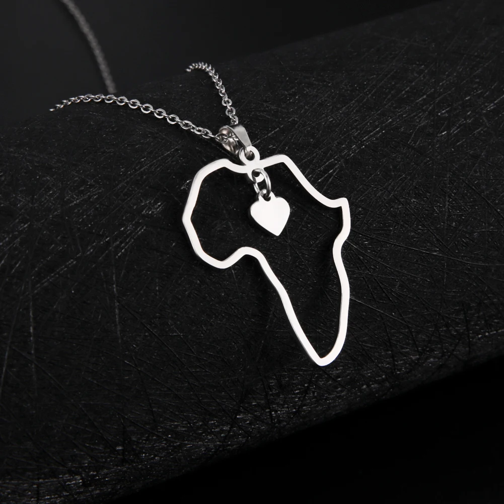 Imagen 6: Skyrim-collar con colgante de acero inoxidable con mapa de África hueco para mujer, collares de cadena de Color dorado con mapa geométrico de la Patria, joyería