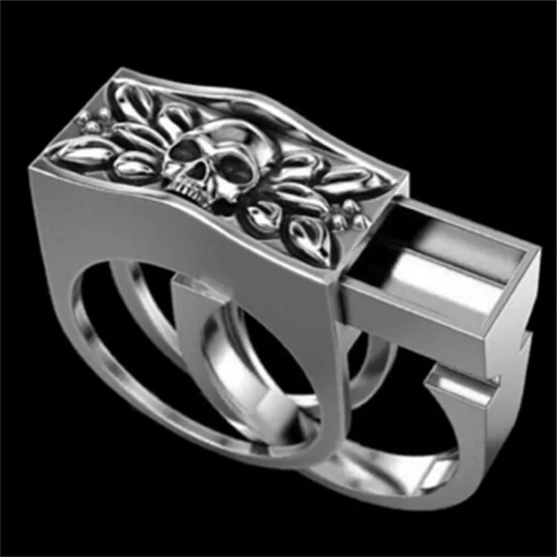 Punk Hiphop Skull Ring For Men Creative Invisible Box Storage Finger Friendship Party Gift Jewelry e833