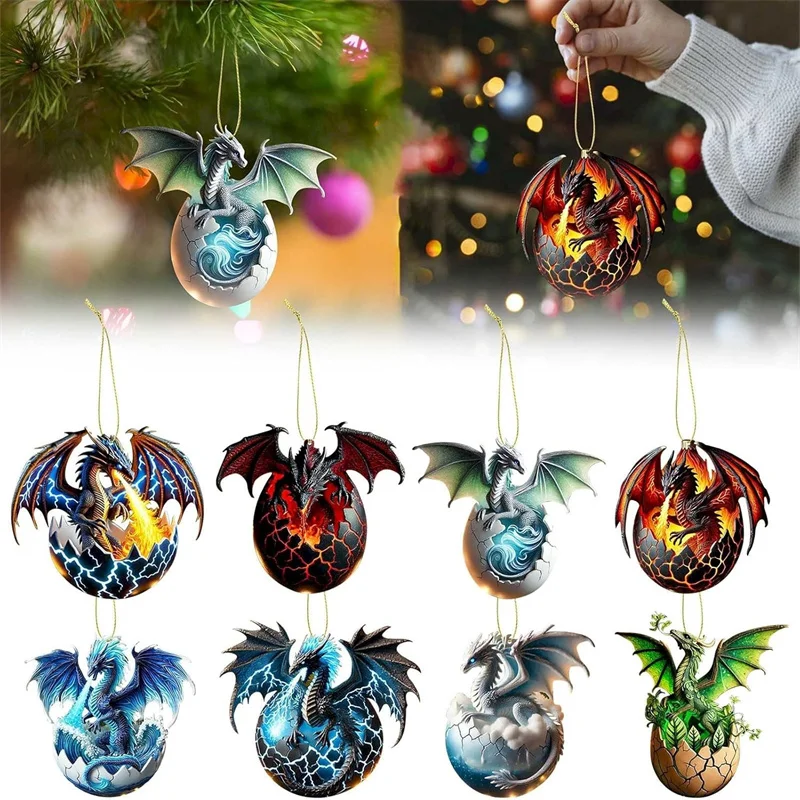 2D Acrylic Book Dragon Christmas Ornament Elemental Christmas Dinosaur Ornaments Holiday Party Supplies Gifts For Book Lovers