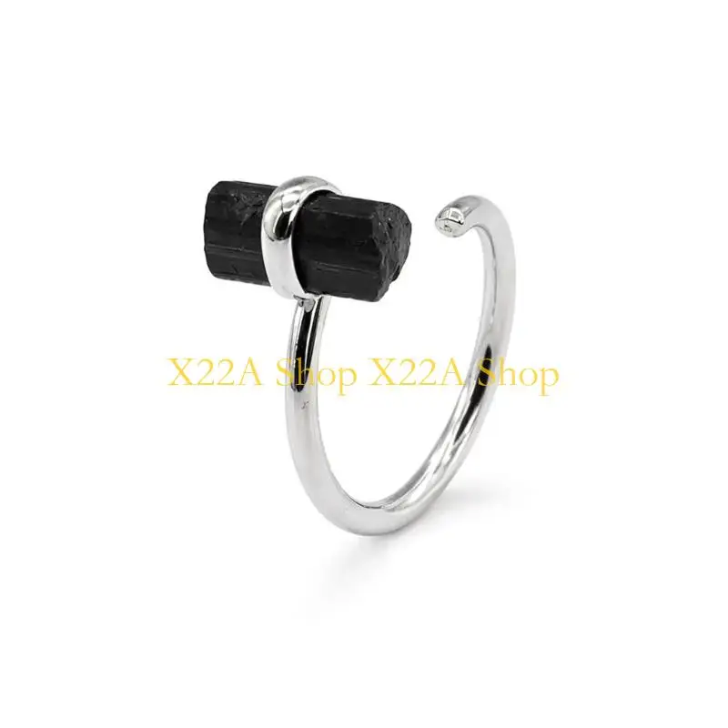 Unique Daily Wear Adjustable Ring with Black Stone Detail and Framed Setting Approx 3 X 3 for Outfit Styling Gift Use
