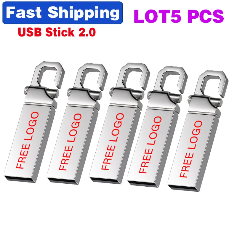 

5PCS/lot Metal Memory Stick 64GB Free Custom LOGO USB Flash Drive 32GB Pen Drives 16GB External Storage 8GB Pendrive 4GB Gift