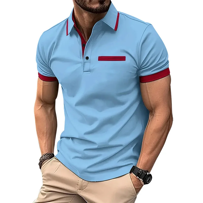Summer Men's Short sleeve Polo Shirts Fashion Business Casual Polos Man Patchwork Turn Down Collar Sports Tees Tops Streetwear