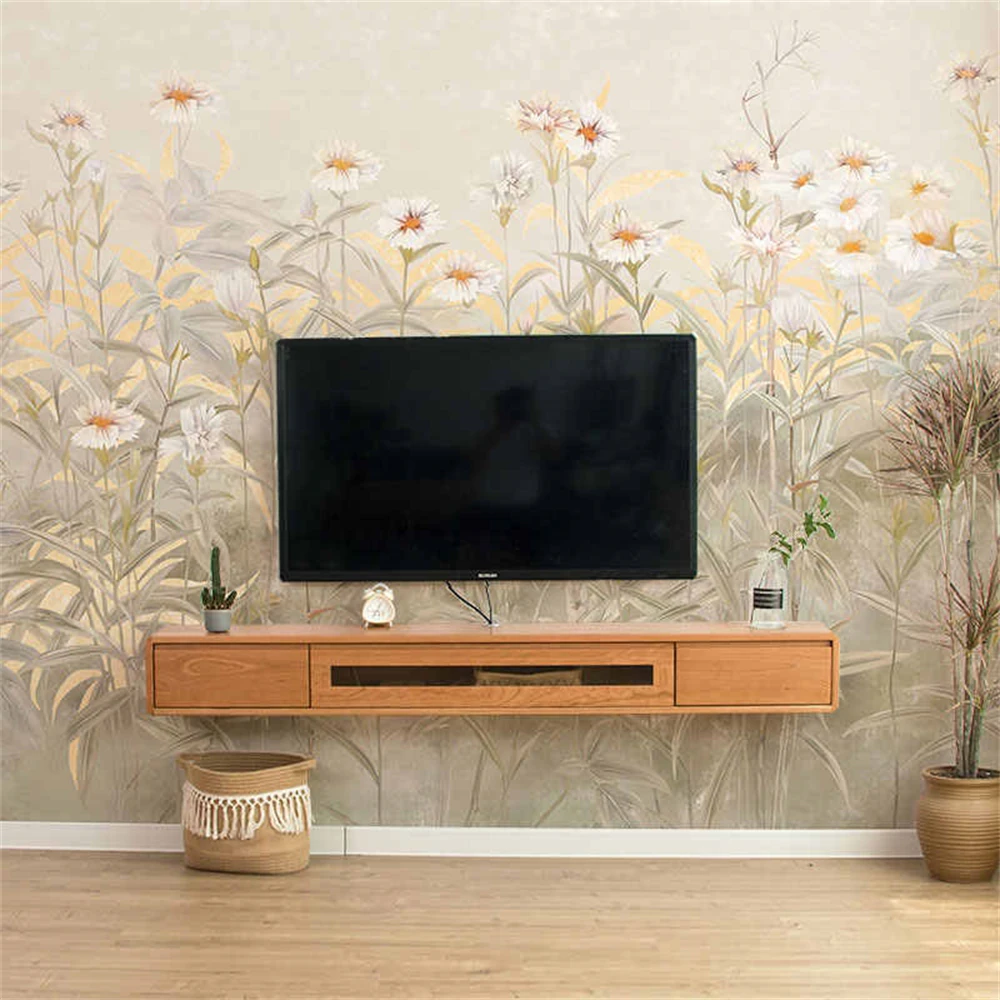 

Пользовательские акварельные пасторальные американские цветы настенные обои для гостиной домашний декор Крытый фон настенная бумага украшение