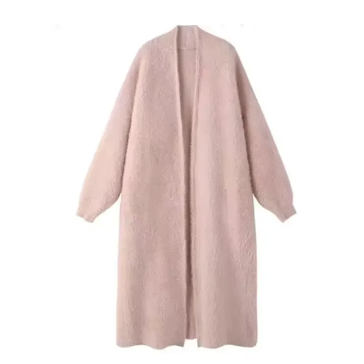 Nuovo Loribindwood autunno/inverno visone bianco latte giù sopra il ginocchio Cardigan lungo donna sciolto languido pigro delicato cappotto in maglia a vento