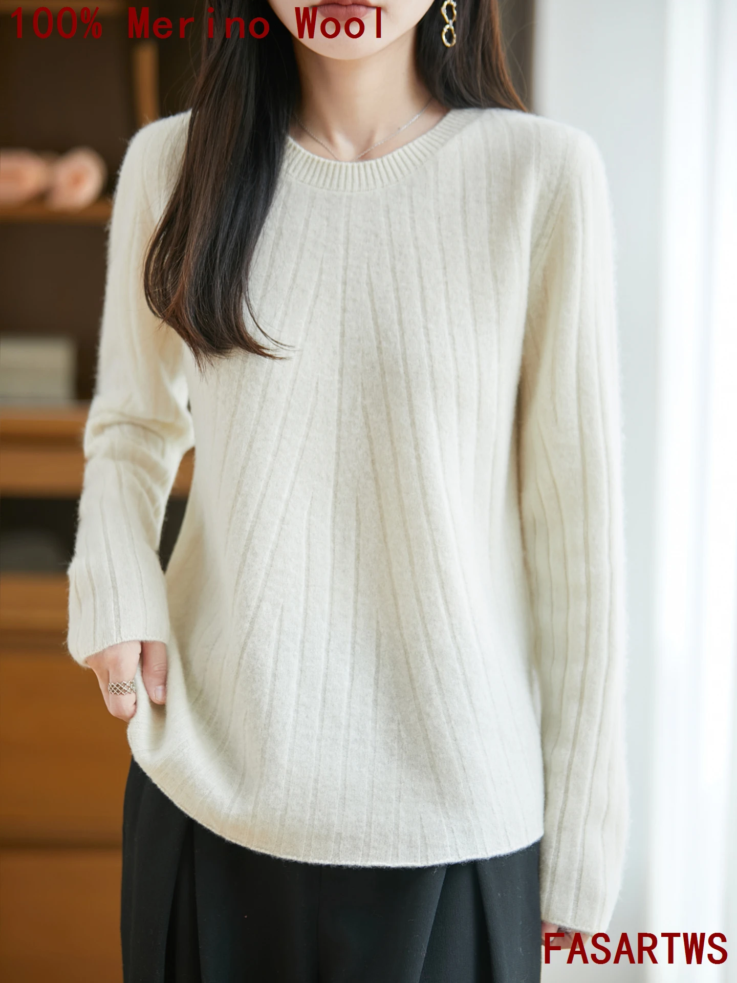 

Модный женский свитер, пуловер с круглым вырезом, джемпер из 100% австралийской шерсти, бесшовный готовый к одежде, ажурный новый трикотаж, женская одежда