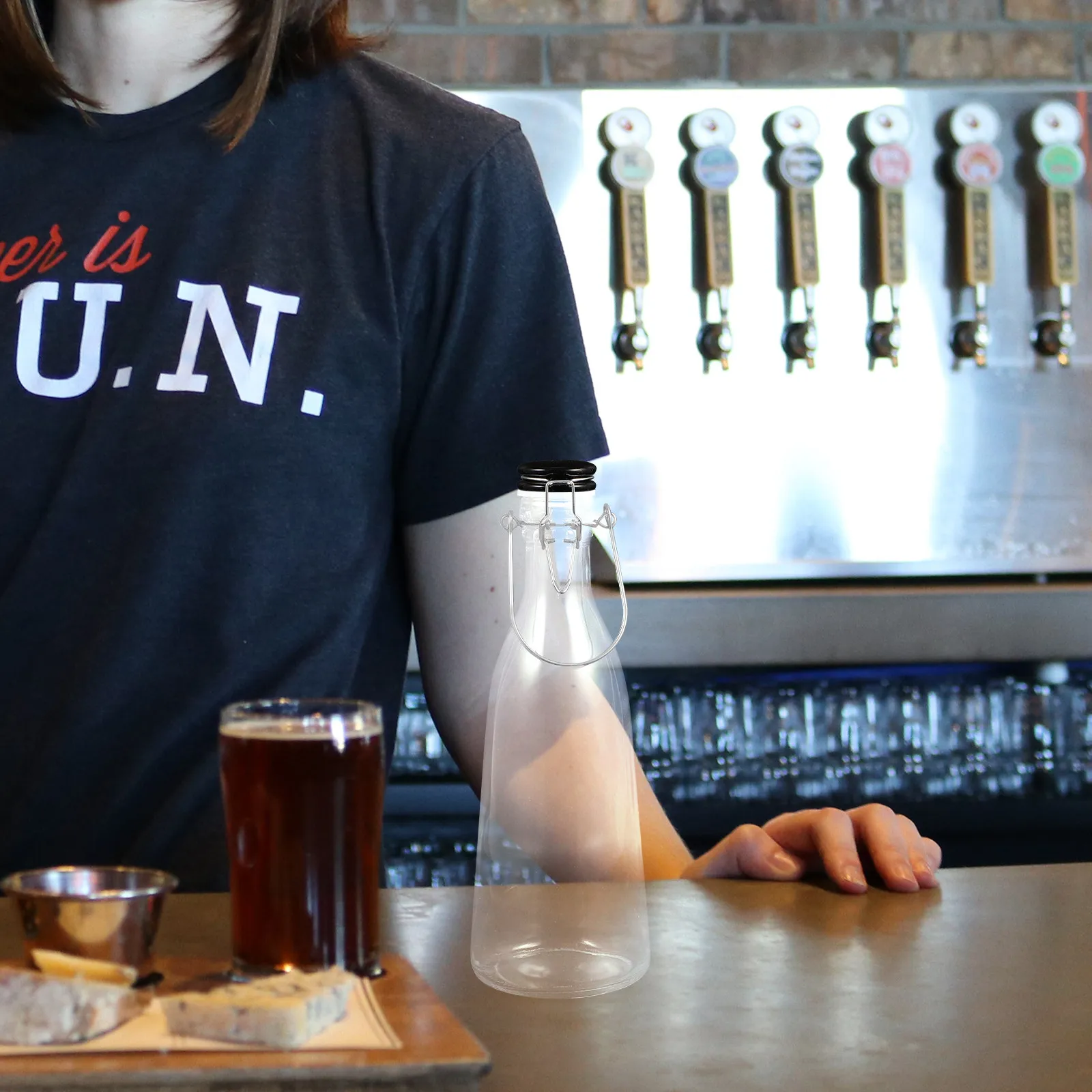 

Glass Buckle Bottle 350Ml Sealed Container for Cold Drinks Milk Lemonade Water Outdoor Camping Kitchen Enzyme Storage Clear