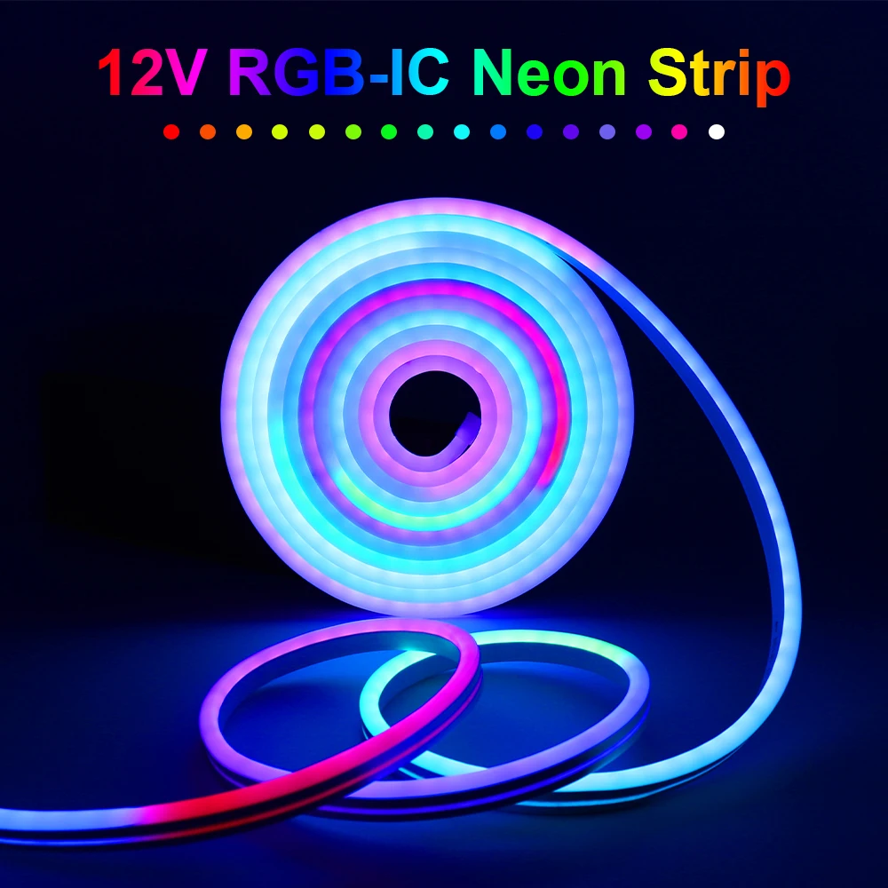 

12V RGB IC LED Neon strip Addressable Dream color LED Neon Strip 16Million DIY Colors Works with Bluetooth Music Sync Smart App