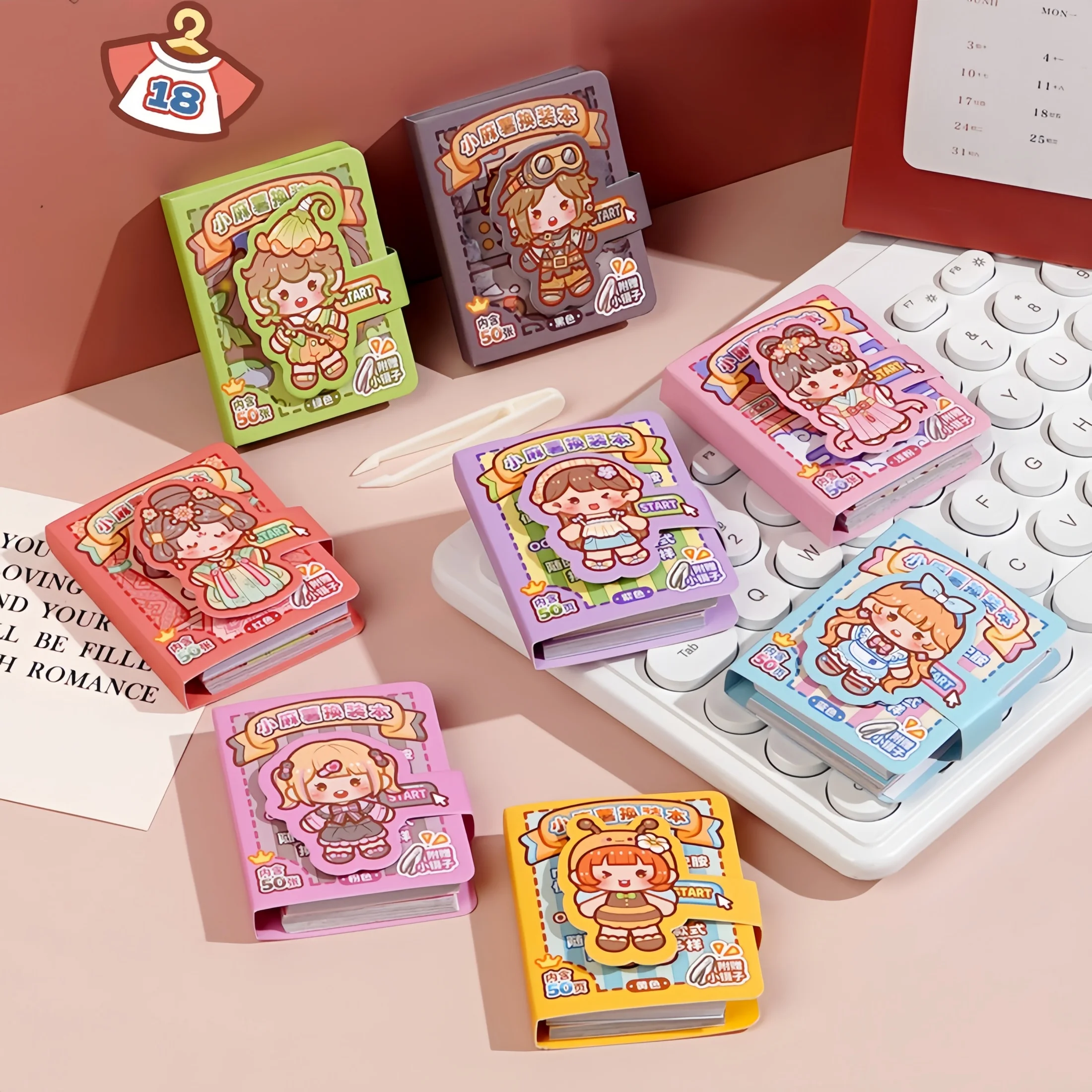 2.0 Version of the Little Mochi Mini Sticker Book, 1 Mini Dress-Up Sticker Book, Small Doudou Book, Easy to Carry in Your Pocket, Cute No-Cut-Stick-On Planner Stickers, Creative Scene Dress-Up Sticker Book