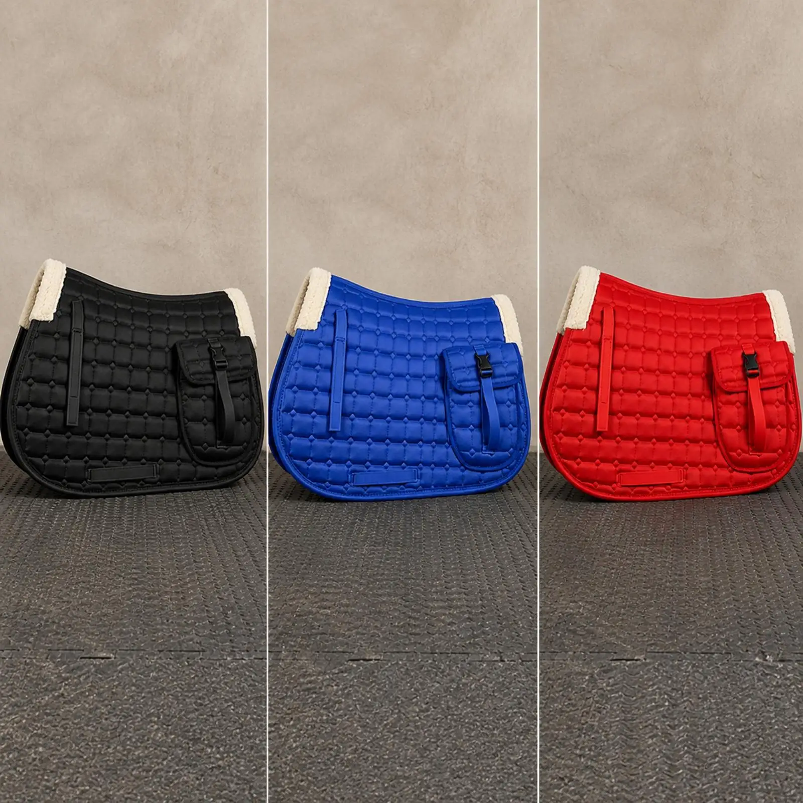 Honeycomb Stitched Saddle Pad for Horses with Flap Pocket Storage for Riding Gear Training Essentials