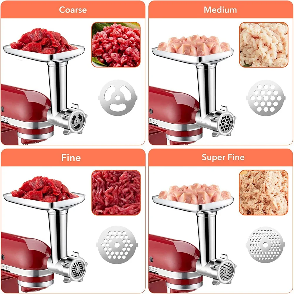 A21Q -Meat Grinder Blades Attachment Sausage Stuffer Accessories For Kitchenaid Stand Mixer All Metal Meat Mincer For Food