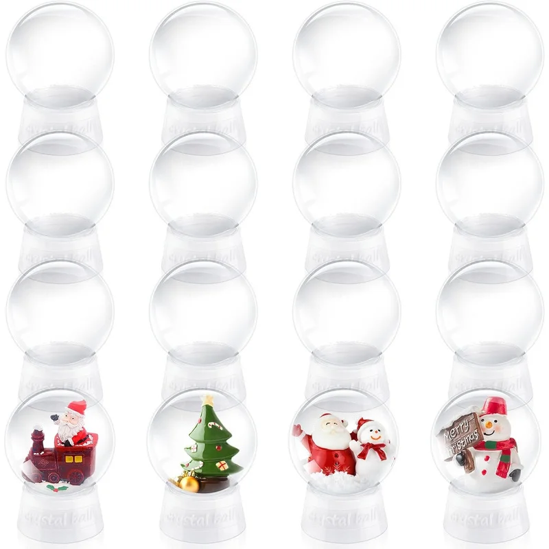 20Pcs DIY Fillable Snow Globe, Transparent Plastic Snow Ball with Screw Top for Christmas Home Decoration