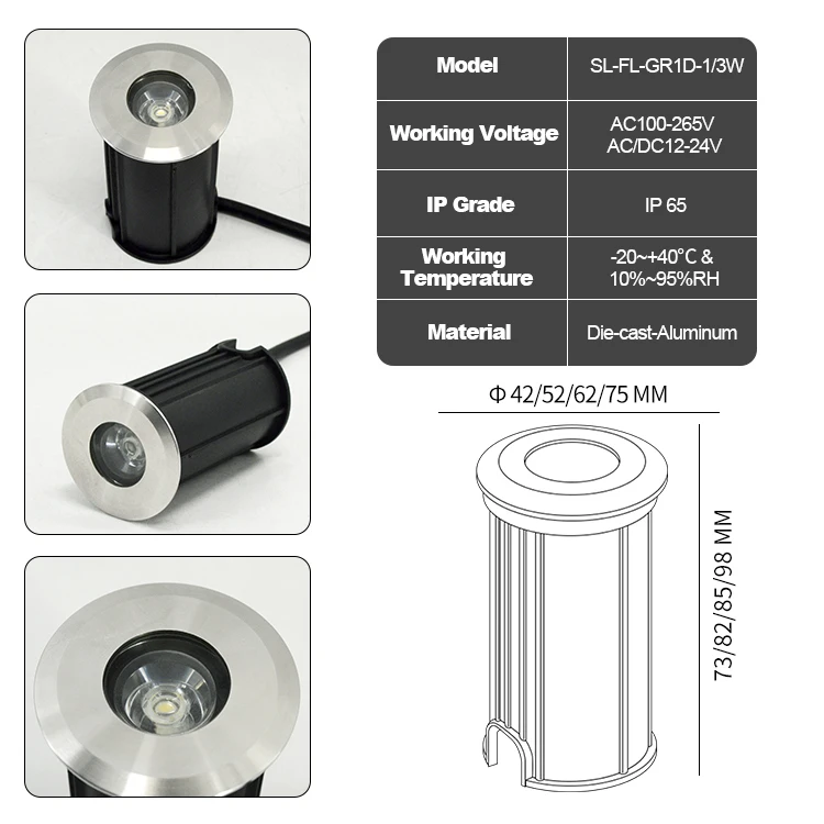 1W/3W DC12v IP65 Waterproof LED Landscape Ground Spotlight Outdoor Undergraduate Light for Deck Recessed Inground Buried Lightin