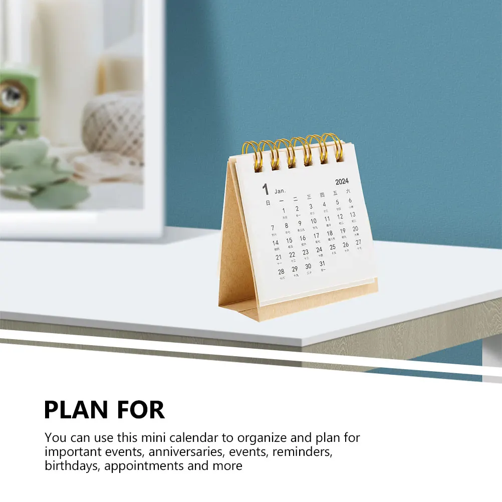 

3 Pcs 2024 Mini Desk Paper Calendar for Office Home Decor Small Desktop Calendar Thick Pages Brown Kraft White Colorful