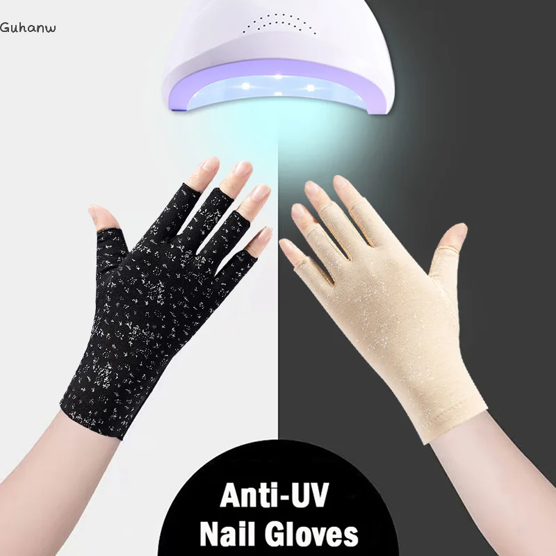 Gants anti-UV pour ongles, bouclier de gel UV, outils de manucure sans doigts, lampe LED N64.Sèche-linge, point d'onde noir, 1 paire