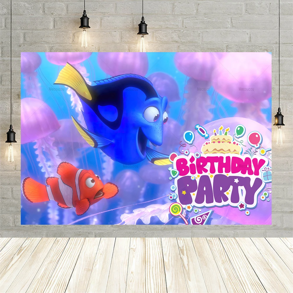 Finding Nemo Background Customized Kids Happy Birthday Party Supplies Baby Shower Clown Fish Nemo Banner Decoration Home Garden