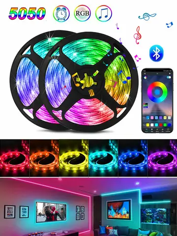 RGB LED Wall Strip Light Smart SMD 5050 Bluetooth Music Sync Flexible Tape Diode Ribbon TV Backlight APP Control Home Room Decor