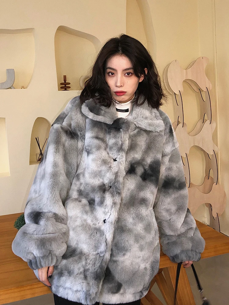 Faux Rabbit Fur Women Coat Winter New Loose Thicken Warm Plush Clothes Imitation Cashmere Overcoat Female Chunky Sweet Girls