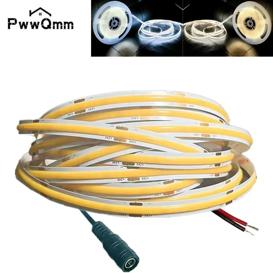 Taśma LED COB DC 12V 24V Ultra cienka taśma 8MM z wtyczką / 2-pinowym przewodem Możliwość przyciemniania Oświetlenie liniowe Dekoracja lampy o dużej gęstości
