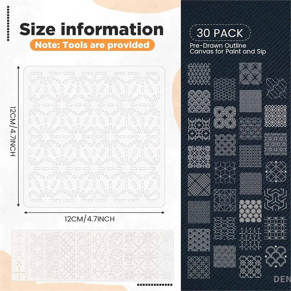 30 Pcs Spike Template Stencil 4.7 X 4.7 Inch Plastic Geometric Pattern Template for Quilting and Embroidery
