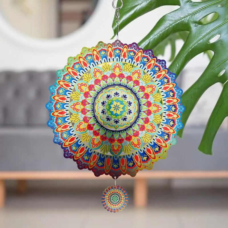CIFBUY Mandala Flower Wind Chime Metal Spinner with 360 Rotating Hook Hanging Ornament for Garden Patio Balcony Outdoor Indoor H
