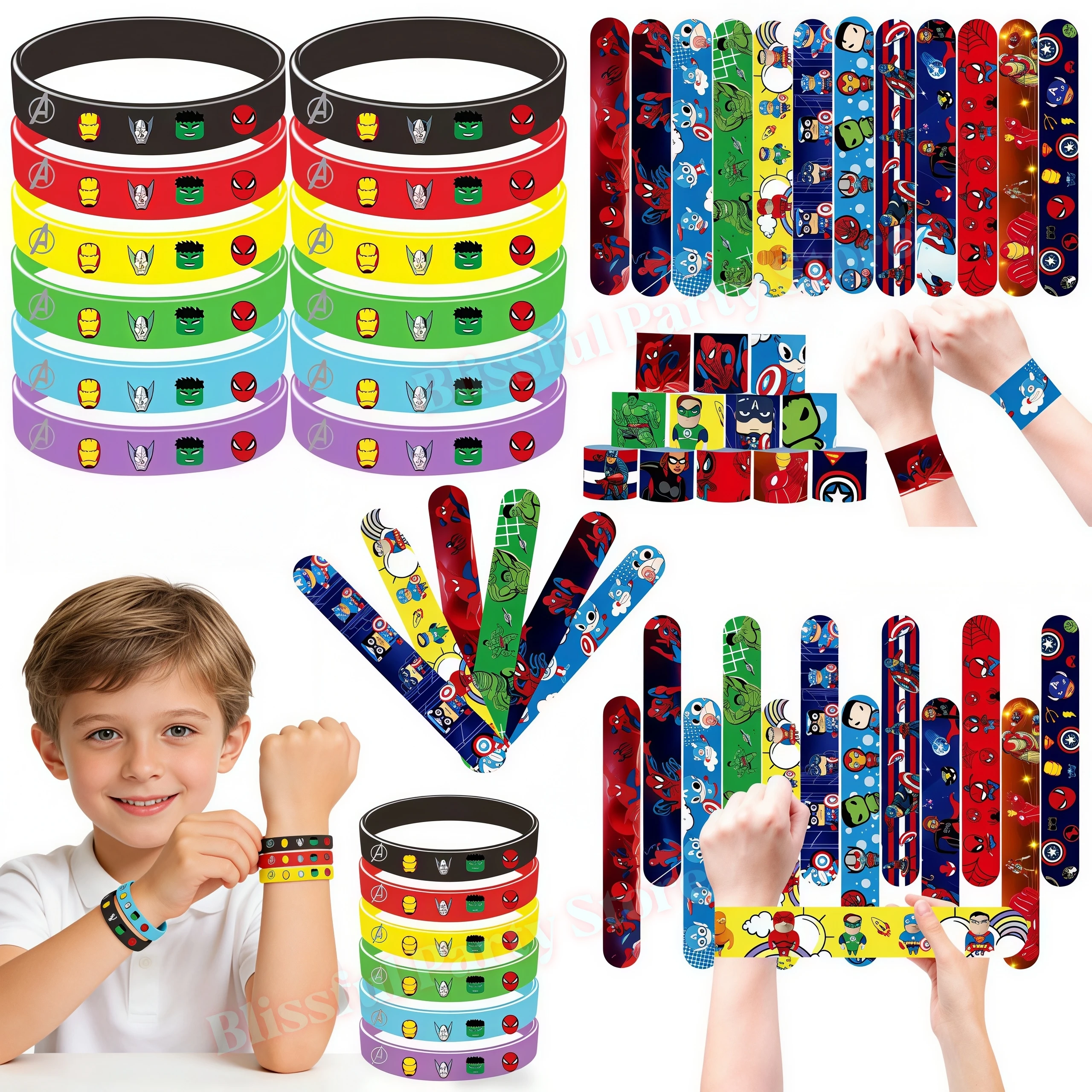 

Сувениры для вечеринки в стиле Мстителей: браслеты-слэпы с изображением Человека-паука, силиконовые браслеты, украшения для дня рождения в стиле супергероев, подарки для мальчиков