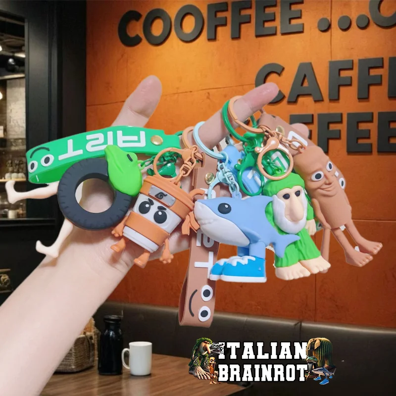 Llaveros de animales Brainrot italiano para accesorios, Meme divertido, capuchino, muñeco asassino, llaveros colgantes, regalo para fanáticos, amigos y niños