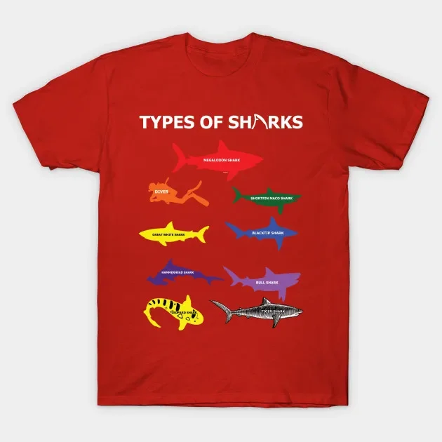 Type of Sharks Marine Life Shark Family Sea Creatures T Shirt New 100% Cotton Short Sleeve O-Neck T-shirt Casual Mens Top