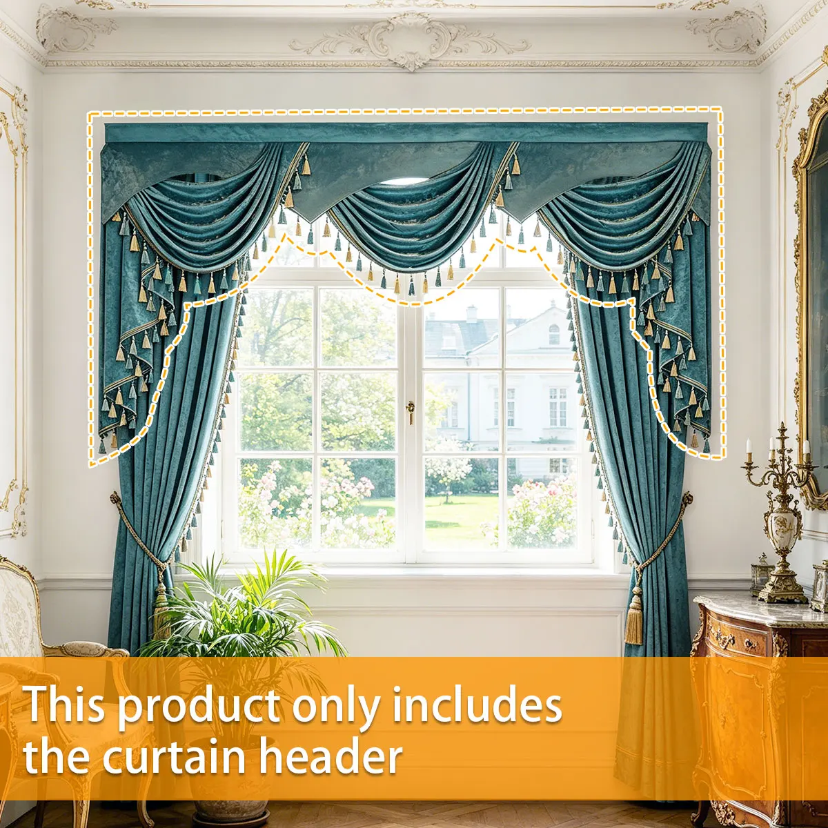 

1pca Teal Velvet Curtain Valance, European Style Waterfall Swag Valance for Living Room & Bedroom (Curtain Panels Not Included